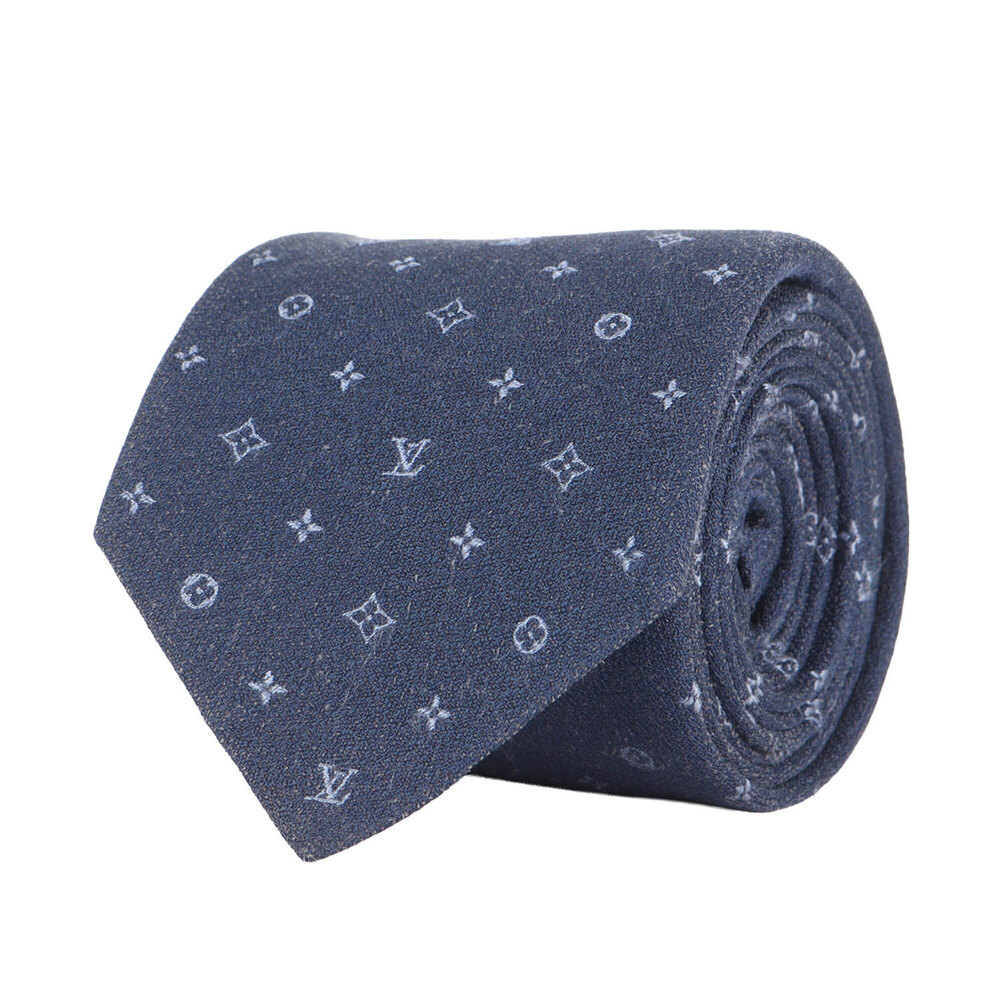 LOUIS VUITTON Louis Vuitton tie, navy blue, Cravat Monogram silk M76613, made...